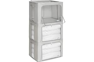 4CONVY Scatole per Armadio Rigide con Cerniera – [2024 MATERIALE AGGIORNATO] Contenitori per Armadio per Vestiti, Trapunte – Organizzatore Armadio con Struttura in Metallo Pieghevole – 3x100L