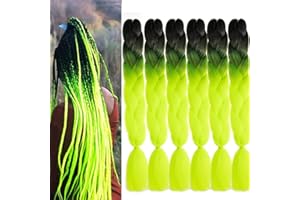 SHANGXIU Ombre treccia capelli neri a verde neon 6Pcs sintetici Afro Jumbo treccia estensioni dei capelli 24 pollici 2 toni per le donne Twist uncinetto trecce 100g (nero a verde fluorescente)
