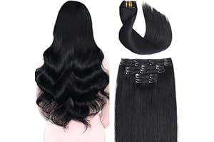 Sindra Extension Capelli Veri Clip Human Hair Extension Nero Jet 55cm 120g 6Pcs Umani Capelli Extension Clip Capelli Veri Naturali Liscio(clip#1-55cm)