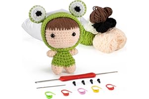 Jeslon Crochet Kit for Beginners Crochet Kits with Easy Peasy Yarn for New Starter, with Step by Step Video Tutorials, Includes Yarn, Hook, Needles Accessories, Frog Berry