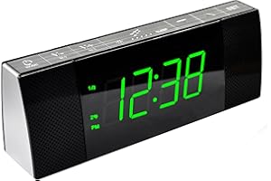 iTOMA Radio du Réveil de Chevet avec Haut-Parleur Bluetooth, Affichage LED Green Jade Dimmable, Radio FM avec Minuterie de Sommeil, Double Alarme avec Bouton-Poussoir on/Off, Snooze, CKS503U
