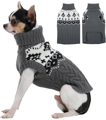 HUNTER Hondentrui Odense, gebreide trui voor honden, zacht en elastisch, met hoge kraag, partnerlook met muts, wasbaar, kleur: bruin/blauw, maat: 45