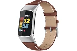 KoGiio Vintage Leder Armband Kompatibel mit Fitbit Charge 6/5, Metallschnalle Atmungsaktiv Ersatzarmband, Herren Damen Ersatz Weich Uhrenarmbänder für Fitbit Charge 5/6-Braun