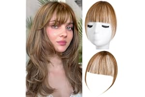 YSDQS HAIR Clip in Bangs 100% Real Human Hair Extensions Wispy Bangs for Women Fake Bangs Clip on Bangs Faux Bangs Clip in Hair extensions Fringe with Temples Hairpieces (Light Brown)