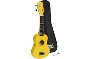 Mad About SU8 sopran ukulele i gult med gratis spelväska, plockning och reservsträngar – bra för skolor och nybörjare, nu med