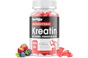‎GAELIKINE Gaelikine Creatin Monohydrat Gummibärchen 5000mg, Hochdosierte Kreatin mit Taurin, Vitamin B12 & B6, Alternative zu Kreatin Kapseln & Pulver, Vegan, Beerengeschmack, 60 Stück (1er Pack)