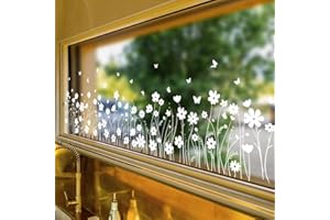 WandSticker4U®- Adesivi finestre FIORI di CAMPO bianchi (88x25 cm) I Adesivi per vetri finestre grandi decorativi fiori I Primavera decorazioni vetrofanie fiori soggiorno camera cucina (senza colla)