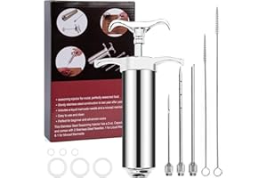 DORMERCY Meat Injector Syringe Kit, Flavor Injector with 3 Marinade Needles, Stainless Steel Kitchen Food Injection Syringe for Turkey Cooking