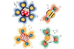 MUSUNFE 4PCS Suction Cup Spinning Top Toy, Baby Sensory Toys, Baby Bath Toy, Safe Interesting Table Sucker Gameplay Early Baby Toys & Gifts
