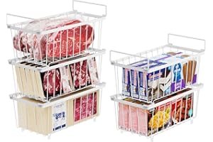 iSPECLE Chest Freezer Organiser - 5 Pack Stackable Freezer Baskets for 198L Deep Freezer Easily Sort and Get Frozen Food with Handles Add Extra Space, White