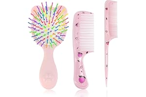 COSYSPARKS Kinder Haarbürste Kinder Mädchen, 3 Pcs Baby Haarbürste Set Mini Haarbürste Niedlich Haarbürste Ohne Ziepen Kinder Tasche Tangle Teezer Haarbürste für Mädchen Nass Trockenes Haar (Puderblau)