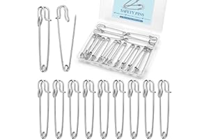 BUOKKON 15Pcs Large Safety Pins, 3‘’ Silvery Safety Pins Brooches Pins Stainless Steel Safety Pin for Blankets, Jewelry Making, Clothes, Leather Canvas