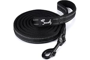 PETTOM Guinzaglio Cane Riflettente Resistente Dog Leash Taglia Grande Medio Piccolo con Manico Imbottita Antiscivolo Nylon Nero (L: 200CM)