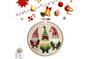 ASSLYE Christmas Embroidery Kit,Beginner Embroidery Kit,DIY Embroidery Kit,Christmas Cross Stitch Kits for Beginners Adults,DIY Needlepoint Kit Set Includes Hoop Cloth Needles Threads (Christmas Gnome)