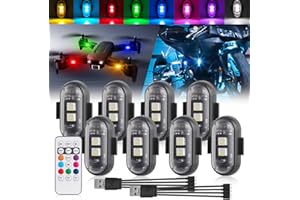 NHHEO Lumières Stroboscopiques LED Sans Fil avec Télécommande, 8 Couleurs Chargement USB Lumière LED Etanche pour l'intérieur de la Voiture Motos Vélo Drone Camion Anti-collision(8PCS)