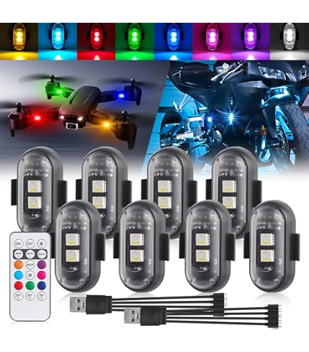 Vsshe – Lot 4 Lumières Stroboscopiques LED Pour Drone – Télécommande, 8 Couleurs, IP65, Chargement USB – Pour Moto, Voiture RC, Vélo