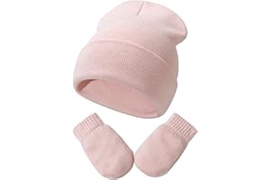 DRESHOW Ensemble Bonnet Beanie et Moufles D'hiver Set pour Bébés et Enfants Ensemble Chapeau et Gants Tricotés Chauds pour 3 Mois - 5 Ans Filles et Garçons