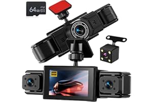 NHOPEEW Cámara para salpicadero de 4 Canales y 1080p - cámaras Delantera, Izquierda, Derecha y Trasera, Pantalla de 3 Pulgadas, visión Nocturna por Infrarrojos, grabación en Bucle y detección de Movimiento