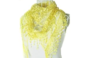 HugeStore Women Ladies Elegant Lace Tassel Blending Silk Long Scarf Scarves Wrap Shawl Triangular Scarf Yellow,140x52cm