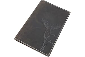 MYLEDERSHOP Porta carte d'identità pelle di bufalo con cervo- o cinghiale motivo in marrone