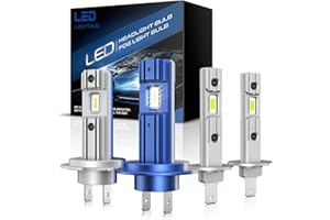 SHINYY (Pack de 4) Bombillas H7 + H1 LED Faros de Coche, 6500K Blanco 12V LED H7 H1 Bombilla Luz de Cruce y Carretera Sin Ventilador Kit de Conversión, 1:1 Reemplace Lámpara Halógenas y Xenón, 4PCS
