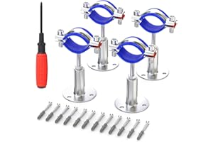 ERGAOBOY 4pièces de supports de tuyaux en acier inoxydable pour montage mural ou au plafond, bride de fixation réglable avec vis pour tuyaux de 1-1/4"(38-40mm) de diamètre extérieur, hauteur 50-100mm
