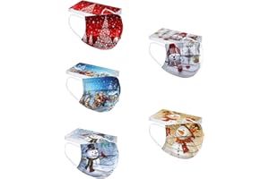 JIABING Lulupi 50 Stück Einweg Erwachsene Mundschutz Weihnachtsmotiv Mund und Nasenschutz Halstuch Maske 3D Druck Weihnachtsmaske Elch Motiv Einmal MNS Mund-Tuch Staubdicht Atmungsaktiv Tücher Bandana Schals