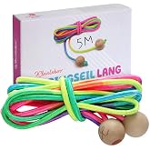 KLEINTOBER I Skipping Rope for Children I Skipping Rope 5 m Long Adjustable Rainbow Colour I with Jump Instructions I Ideal a