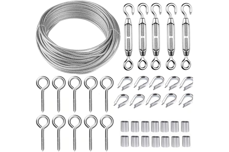 TooTaci 30M Garden Wire for Climbing Plants, 2mm PVC Coated Stainless Steel Cable with M5 Turnbuckles, Fence Wire, Vine Eyes for Climbing Plants, Perfect for Trellis, Outdoor String Light Hanging