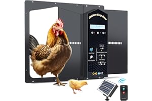 LOTTSALL Automatische Hühnerklappe, Solar Elektrische Hühnerklappe mit IP44 Wasserdicht, Lichtsensor, Fernbedienung, LED Display, Timer, Verzögerungsoption, Aluminum Hühnerklappe für Hhühnerstall im Freien