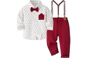 Yaopelky Conjunto de Traje Formal para niños pequeños, Camisa de Manga Larga con Pajarita, Tirantes y pantalón, Vestido de Boda para niños