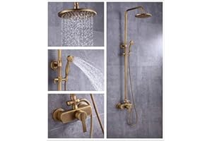 Solepearl Colonne de Douche Laiton Rétro Système de Douche Réglable Ensemble de Douche Mural Set Kit de Douche en Bronze Mitigeur de Douche pour Salle de Bain Set 70-120mm