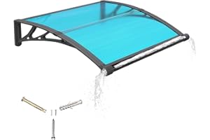 GGNEBAI Marquesina para Puerta Exterior 100x80 CM,Tejadillo de Protección con Fregadero de Drenaje contra Lluvia y Rayos UV,Cubierta de Policarbonato para Puertas,Ventanas,Porches,Patios y Terrazas