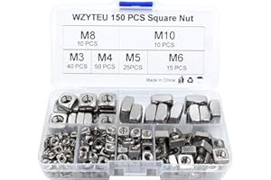 WZYTEU 150 pcs Écrou Carré, Kit Ecrou Carre en Acier Inoxydable 304 pour Fixations Maison Industrielles et de Construction (M3 M4 M5 M6 M8 M10)