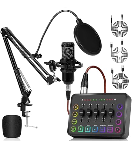 Podcast-apparatuurbundel, audio-interface en DJ-mixer en BM-800 condensatormicrofoon, podcastmicrofoon, studio-apparatuur met microfoonarm, Bluetooth voor podcast, streaming, zingen, pc