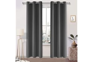 DWCN Curtain Grey Curtains for Living Room Blackout Curtains Eyelet Curtains Thermal Curtains & Drapes Bedroom Curtains 46 x 90 Inch 2 Panels