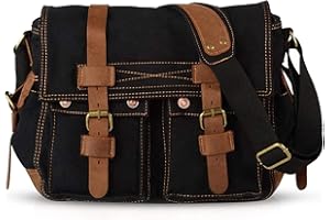 VARLIVOO Uomo Borse a Spalla Borsa a Tracolla da Uomo Messenger Borse14" Laptop Borse Ventiquattr'ore Scuola Viaggio Lavoro Università Tela Nero