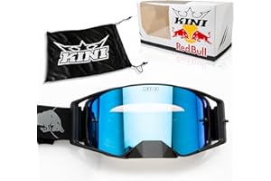 Kini Red Bull Motocross Brille Herren Damen [PREMIUM] Crossbrille verspiegelt Schwarz Weiß + Brillentasche integriertem Brillenputztuch - Cross Brille für Brillenträger geeignet - Downhill Brille