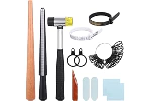 Fanshiontide Lot de 11 jauges de bague pour mesurer la taille des doigts et fabriquer des anneaux, ensemble de mandrins en métal, set de jauge d'anneau et marteau en caoutchouc pour faire des bagues