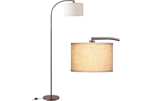 EDISHINE Lampada da terra per soggiorno, lampada ad arco con paralume in lino beige, lampada da terra Marrone da 161 cm con paralume regolabile, attacco E27 (Lampadina fornita)