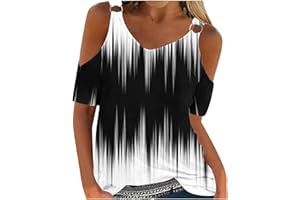 LEMOIITEA Women Shirts Sales Fashion Cold Shoulder T-Shirts V-Neck Short Sleeve Blouse Tie-Dye Printed Tees Shirts Casual Loose Fit Tees Summer Tunic Tops Party Holiday Blouse