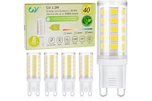 GY Bombilla G9 LED, 3.2W(Equivalente a 40W) 520 Lúmenes Blanco Frío 6500K, Bombilla LED G9 (18mm * 57mm) Ángulo Haz de 360º Sin Rincones Oscuros, No Regulable(5 Unidad)