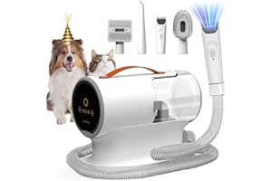 AIRROBO PG100 Aspirateur poil de chien, 12000 Pa Brosse Aspirateur de Chat avec 5 Outils de Toilettage, 2L Ultra-Récipient pour Chien poil long epais, 50db pulseur pour chien chat