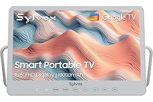 SYLVOX Smart Portable TV, 15.6'' Rechargeable Television 12V 10000mAh Battery Operated TV, IP66 Waterproof, Wireless, Google Assistant, Small Television for Bedroom Bathroom Kitchen Camping