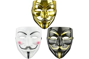 DWTECH Paquete de 3 máscaras V For Vendetta para adultos/niños, máscara de Guw Fawkes, máscara anónima, Semana Mundial del Libro, kit de Halloween para regalo de fiesta de cosplay de Halloween