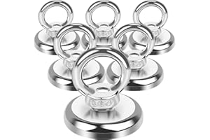 Aenienoe Imanes Neodimio Potentes de 55kg Fuerza, Imanes de Pesca 6 Piezas,muy fuerte con Perno de ojo apto para exteriores familia 36mm Iman