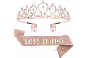 GUO-YING Geburtstagskrone Geburtstags SchäRpe Prinzessin Krone Glitzer Rose Gold Geburtstag Mädchen Schärpe & Strass Tiara Kit für Geburtstag Geschenk Party Zubehör und Dekorationen Gold