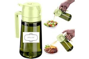 SCFRF 16oz/470ml Light-Blocking Oil Sprayer for Cooking with Labels, 2 in 1 Olive Dispenser Bottle, Premium Green Glass, Food-Grade Mister for Air Fryer, BBQ, Kitchen