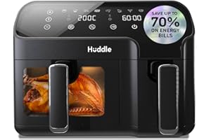Huddle® 8.5L Premium Dual Basket Air Fryer - 3 Year Cover - Save on your Annual Energy Bill - Dishwasher Safe UK Design with Innovative Match Cooking Technology™ - Faster, Cheaper, Oil Free Cooking