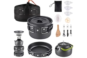 aiGear Camping Cooking Set | Portable Lightweight Aluminum | Camping Pans and Pots Set | Outdoor Traveling Cooking Utensils Kit | for Trekking Hiking Picnic